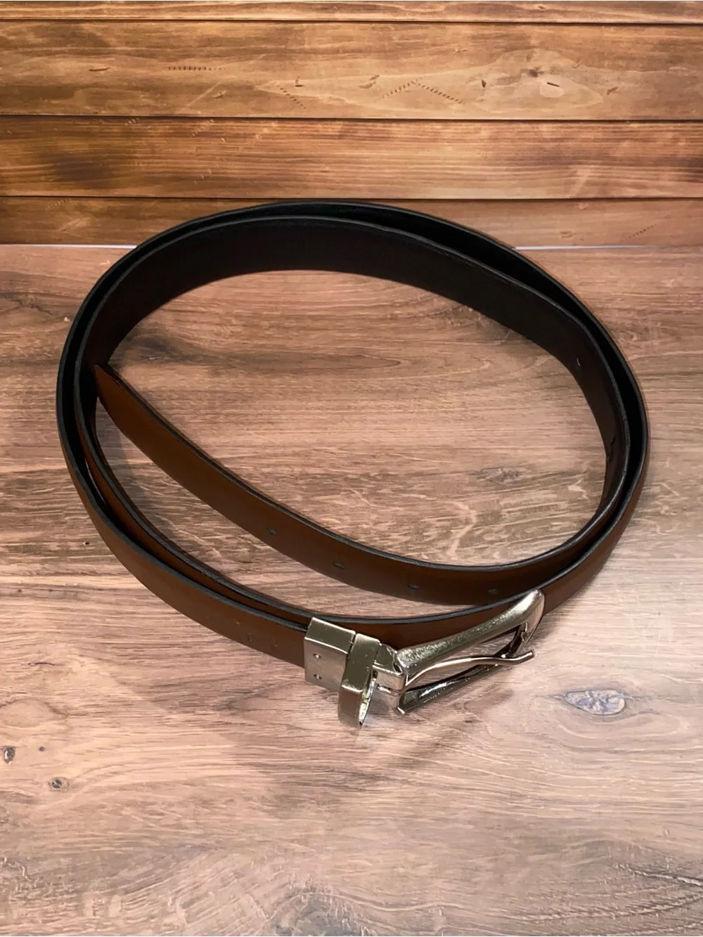 Men's Reversible Brown/Black Leather Belt with Silver Buckle XL 42-44